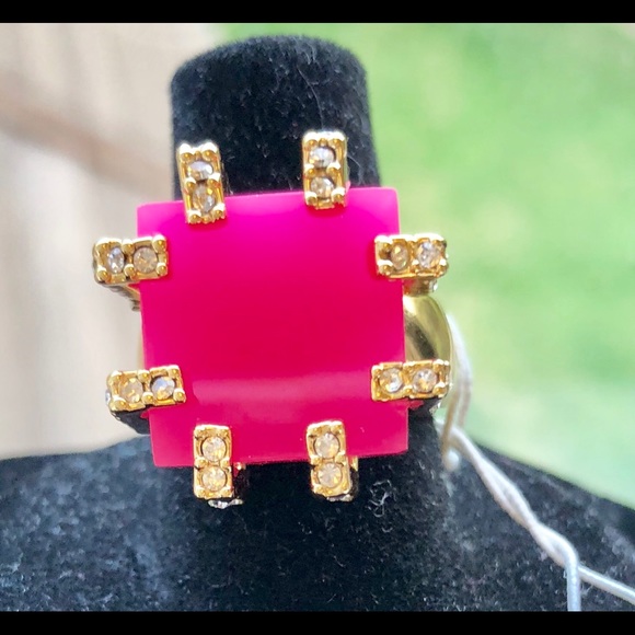 NWT-Trina Turk-Pink Cube & Pave Cocktail Ring - Picture 3 of 5